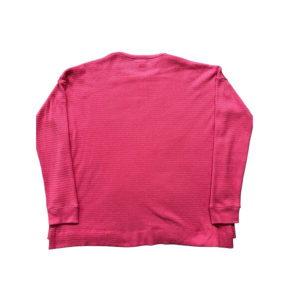 American Eagle Women's Long Sleeve Waffle Knit Top Bright Pink Oversized Small - Picture 2 of 5